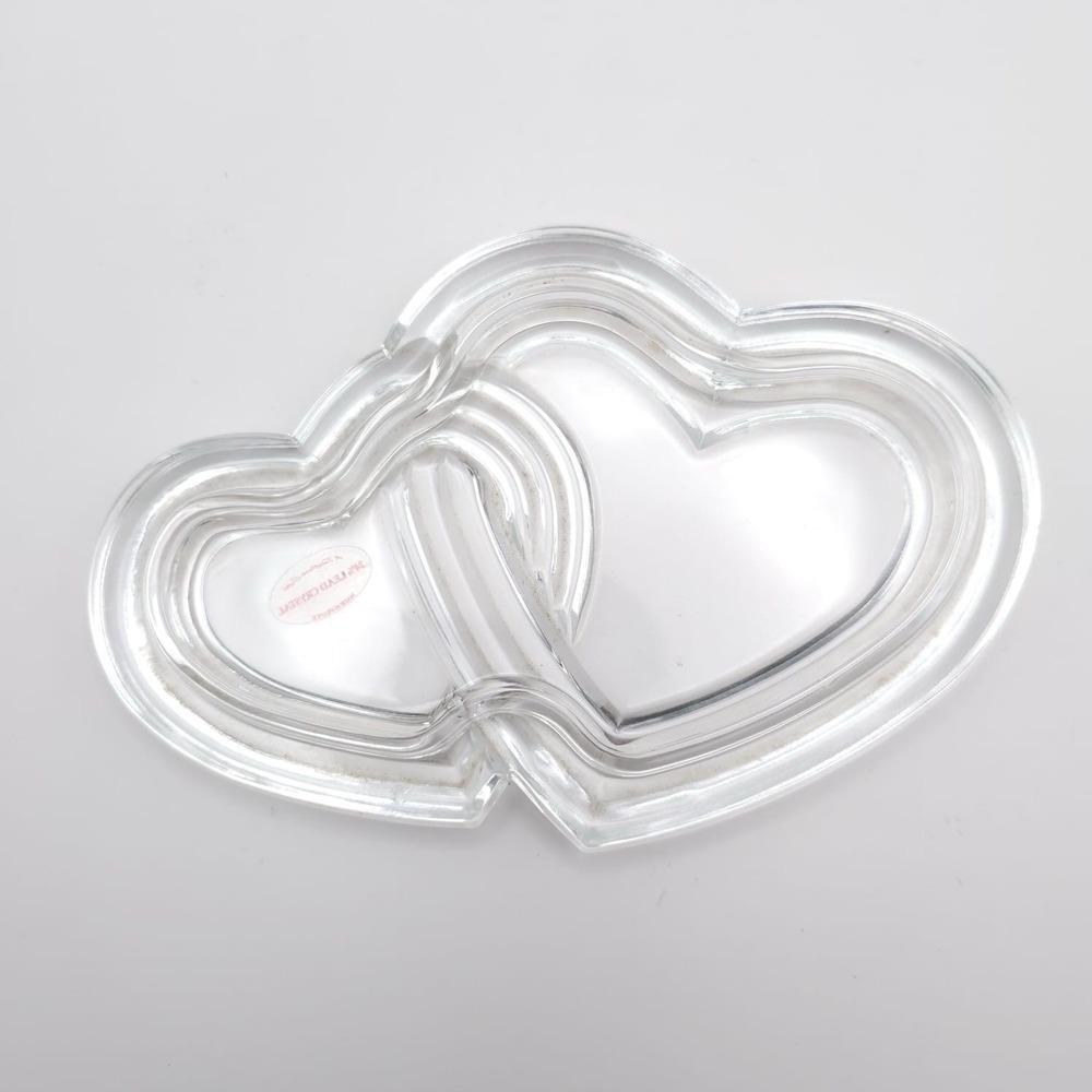 Vintage Teleflora Crystal Double Heart 24% LEAD CRYSTAL MADE IN FRANCE Just‎ LID